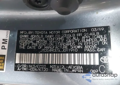 2020 Toyota Corolla Se from USA, damaged, VIN JTDS4RCE5LJ011910